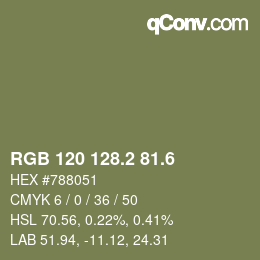 カラーコード: RGB 120 128.2 81.6 | qconv.com