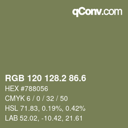 カラーコード: RGB 120 128.2 86.6 | qconv.com