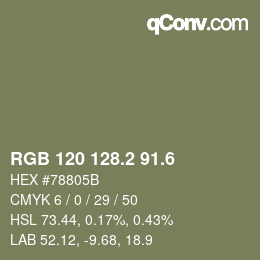 カラーコード: RGB 120 128.2 91.6 | qconv.com