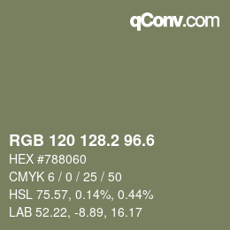 カラーコード: RGB 120 128.2 96.6 | qconv.com