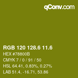 カラーコード: RGB 120 128.6 11.6 | qconv.com