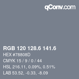 カラーコード: RGB 120 128.6 141.6 | qconv.com