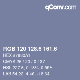 カラーコード: RGB 120 128.6 161.6 | qconv.com