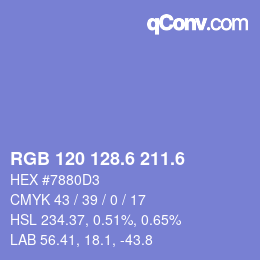 カラーコード: RGB 120 128.6 211.6 | qconv.com