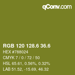 カラーコード: RGB 120 128.6 36.6 | qconv.com
