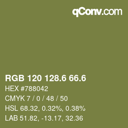 カラーコード: RGB 120 128.6 66.6 | qconv.com