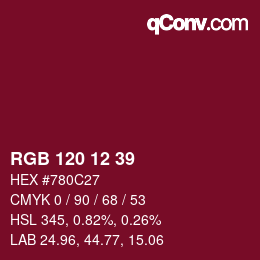 カラーコード: RGB 120 12 39 | qconv.com
