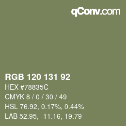 Color code: RGB 120 131 92 | qconv.com