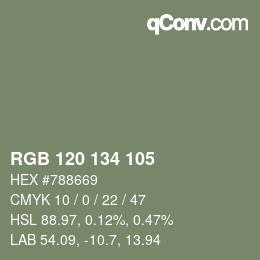 Color code: RGB 120 134 105 | qconv.com