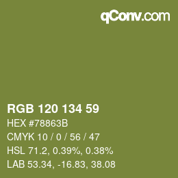 Color code: RGB 120 134 59 | qconv.com