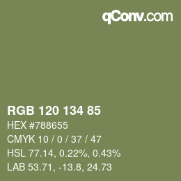 Color code: RGB 120 134 85 | qconv.com