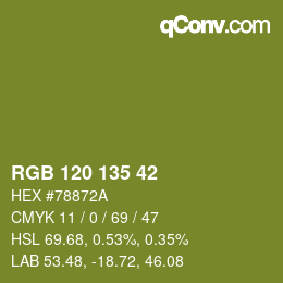 Color code: RGB 120 135 42 | qconv.com