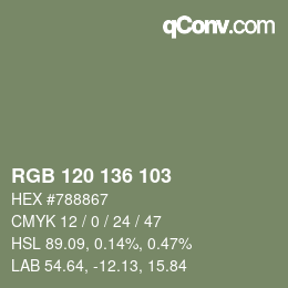 Color code: RGB 120 136 103 | qconv.com
