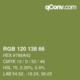 Color code: RGB 120 138 66 | qconv.com