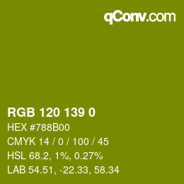 Color code: RGB 120 139 0 | qconv.com