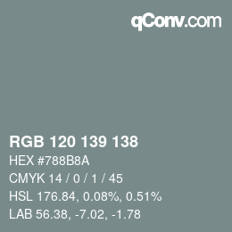 Farbcode: RGB 120 139 138 | qconv.com