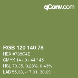 カラーコード: RGB 120 140 78 | qconv.com