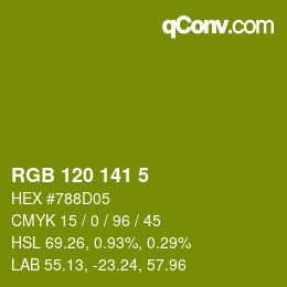 カラーコード: RGB 120 141 5 | qconv.com