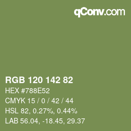 Color code: RGB 120 142 82 | qconv.com