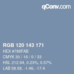 Color code: RGB 120 143 171 | qconv.com