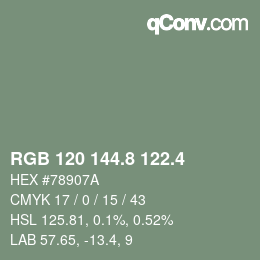 カラーコード: RGB 120 144.8 122.4 | qconv.com
