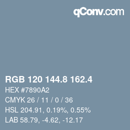 カラーコード: RGB 120 144.8 162.4 | qconv.com