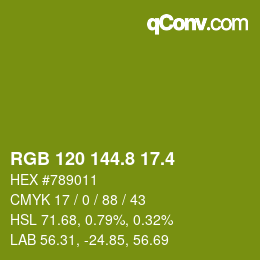 カラーコード: RGB 120 144.8 17.4 | qconv.com