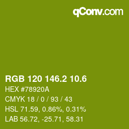 カラーコード: RGB 120 146.2 10.6 | qconv.com