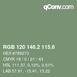 カラーコード: RGB 120 146.2 115.6 | qconv.com