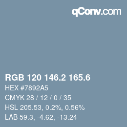 カラーコード: RGB 120 146.2 165.6 | qconv.com