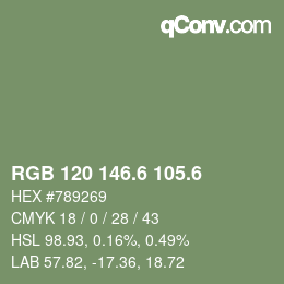 カラーコード: RGB 120 146.6 105.6 | qconv.com