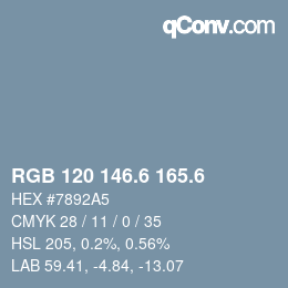 カラーコード: RGB 120 146.6 165.6 | qconv.com