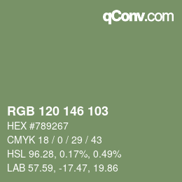 Color code: RGB 120 146 103 | qconv.com