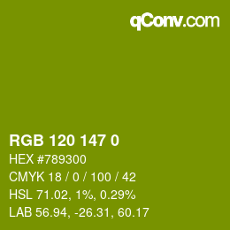 Color code: RGB 120 147 0 | qconv.com