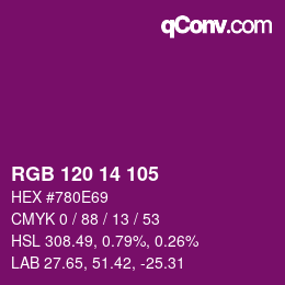 カラーコード: RGB 120 14 105 | qconv.com