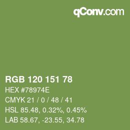 Color code: RGB 120 151 78 | qconv.com