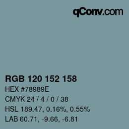 颜色代码: RGB 120 152 158 | qconv.com