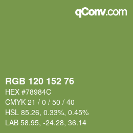 Color code: RGB 120 152 76 | qconv.com