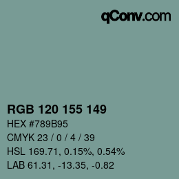 Color code: RGB 120 155 149 | qconv.com