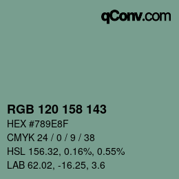 颜色代码: RGB 120 158 143 | qconv.com