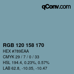 颜色代码: RGB 120 158 170 | qconv.com