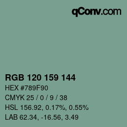 カラーコード: RGB 120 159 144 | qconv.com