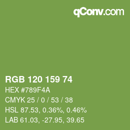 カラーコード: RGB 120 159 74 | qconv.com