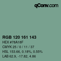 Farbcode: RGB 120 161 143 | qconv.com