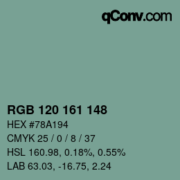 颜色代码: RGB 120 161 148 | qconv.com