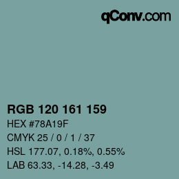 颜色代码: RGB 120 161 159 | qconv.com