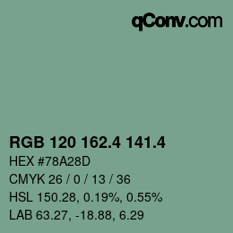 カラーコード: RGB 120 162.4 141.4 | qconv.com