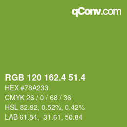 カラーコード: RGB 120 162.4 51.4 | qconv.com