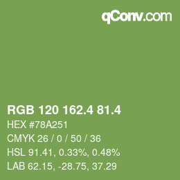 カラーコード: RGB 120 162.4 81.4 | qconv.com