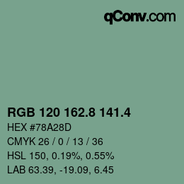 カラーコード: RGB 120 162.8 141.4 | qconv.com